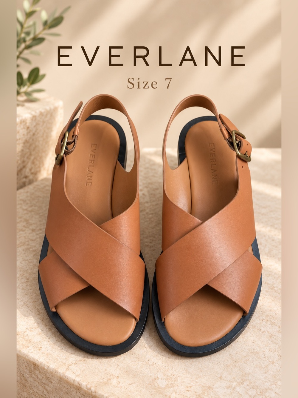 Everlane City Crossover Leather Sandals Desert Tan Size 7